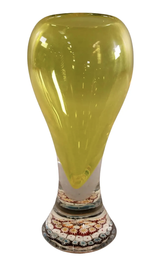 Flavio Poli Murano Glass Vase Millefiori Paperweight Base