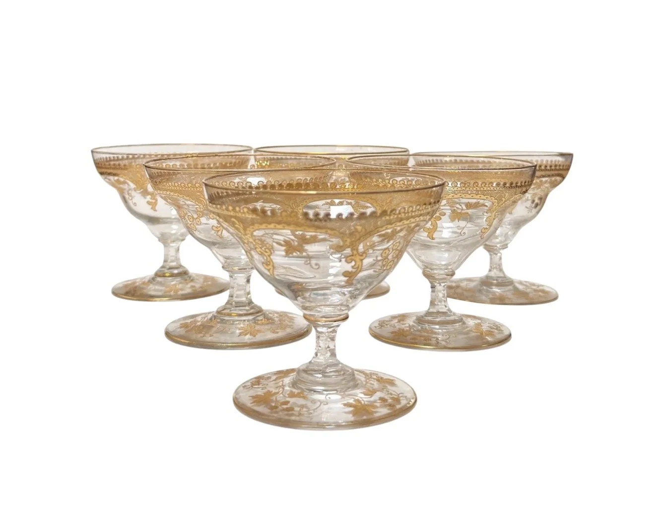 Set of 6 Antique St. Louis Gold Encrusted Crystal Dessert Compotes