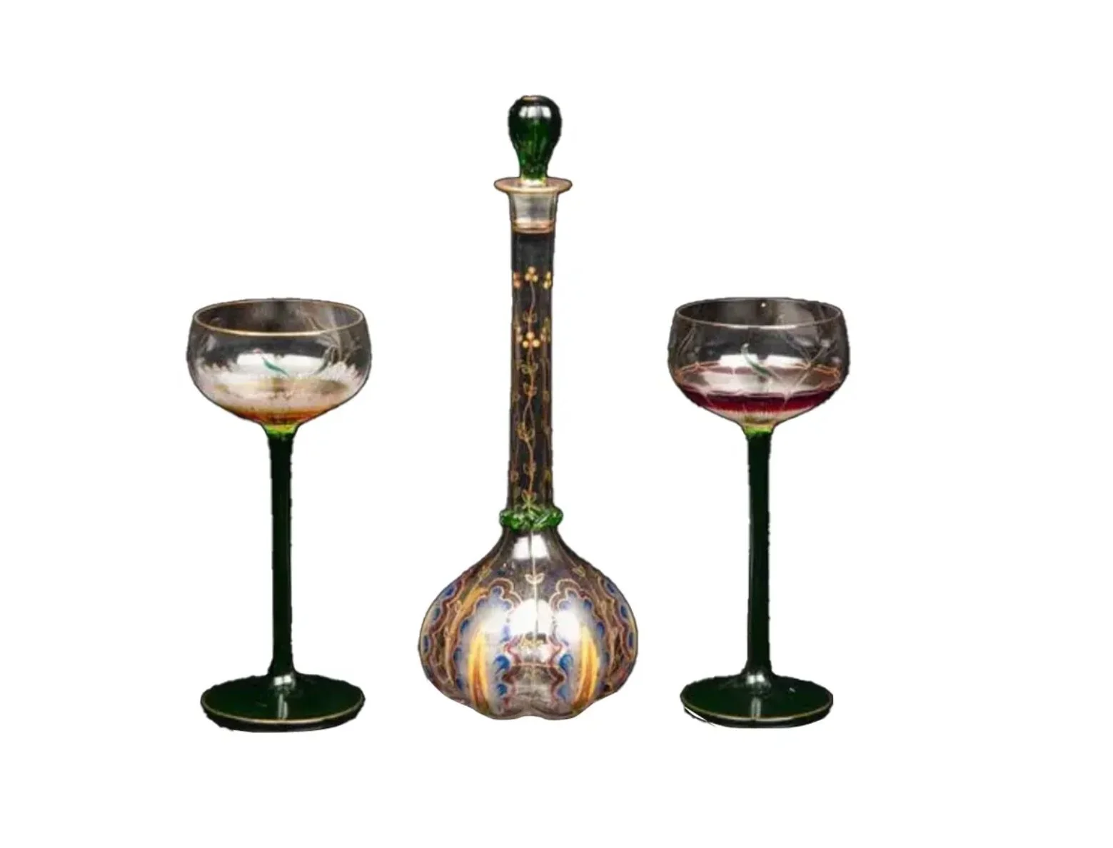 Theresienthal Serenade Hand Painted Austrian Crystal Decanter & Wine Stem Set