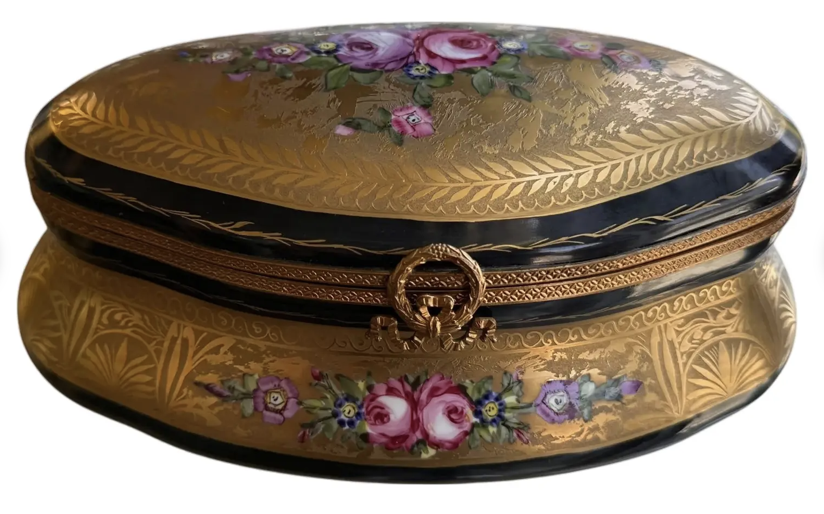 Antique Limoges Gold Encrusted French Porcelain Jewelry Box