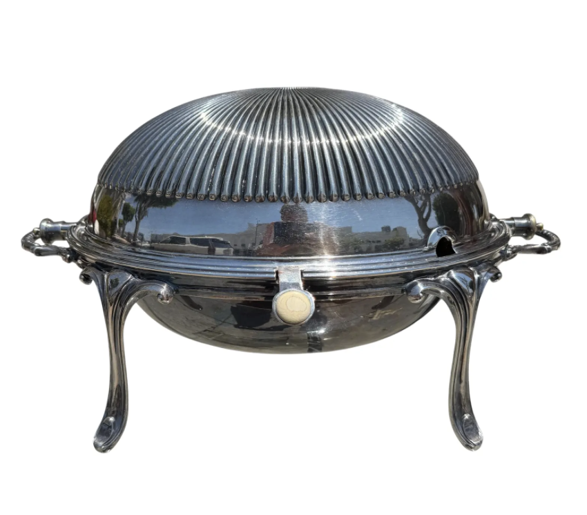 Antique Regency Style Silver Plated Entre Dish W Rotating Dome
