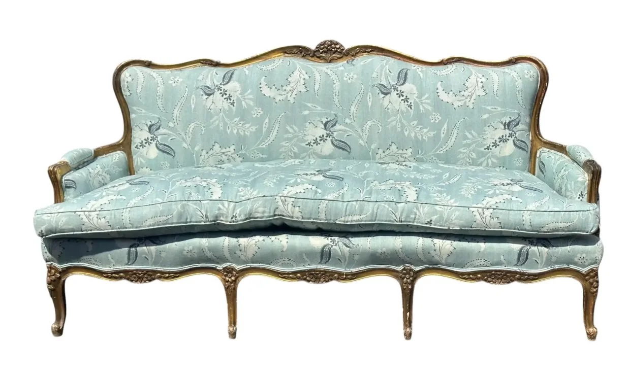 Antique 19th C Louis XV Style Canapé Sofa in Eden Serene Fabric by Schuyler Samperton
