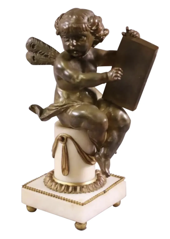 Antique Early 19c Bronze Cupid Angel Sculpture