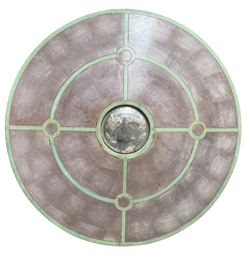 Gladiator Shield Form Giltwood and Oxidized Copper Round Convex Mirror