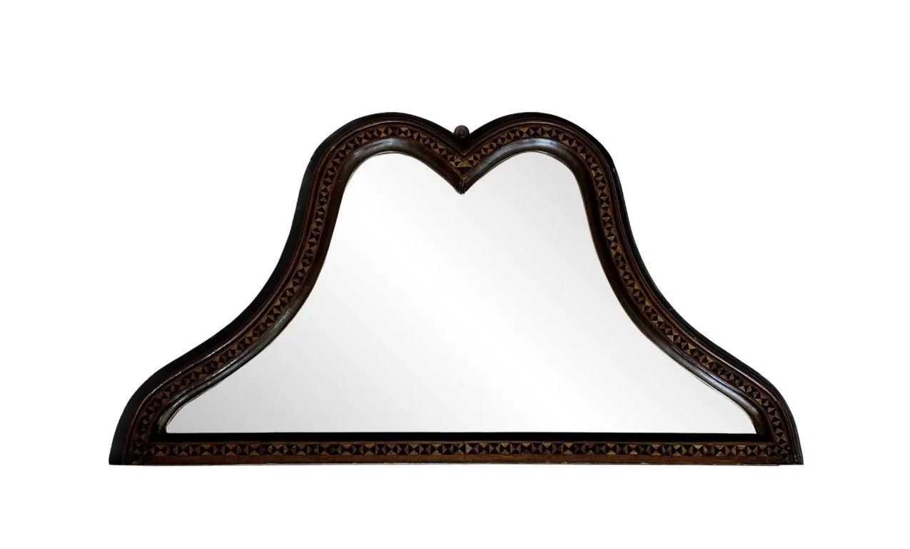 Unique Antique Italian Marquetry Wood Over Door Mirror