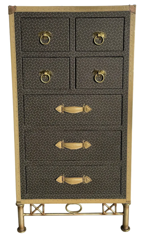 Vintage Parisian Leather Clad Luggage Trunk Chest of Drawers