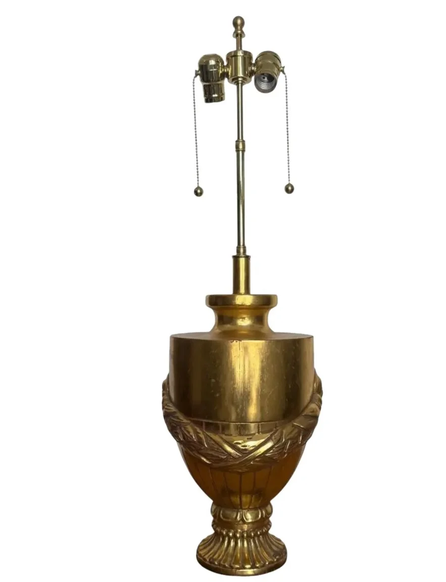 Art Deco Nancy Corzine Urn Form Yellow Gold Giltwood Table Lamp