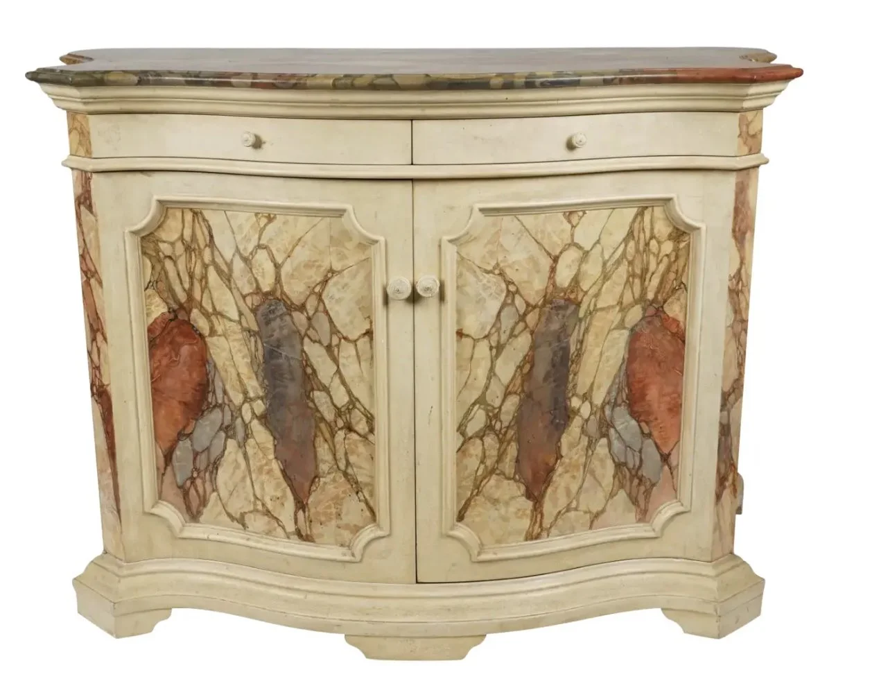 Italian Trompe l'Oeil Faux Marble Painted Wood Credenza Buffet