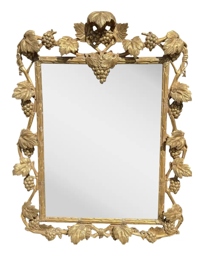 Venetian Style Giltwood Mirror W Grapes & Vines