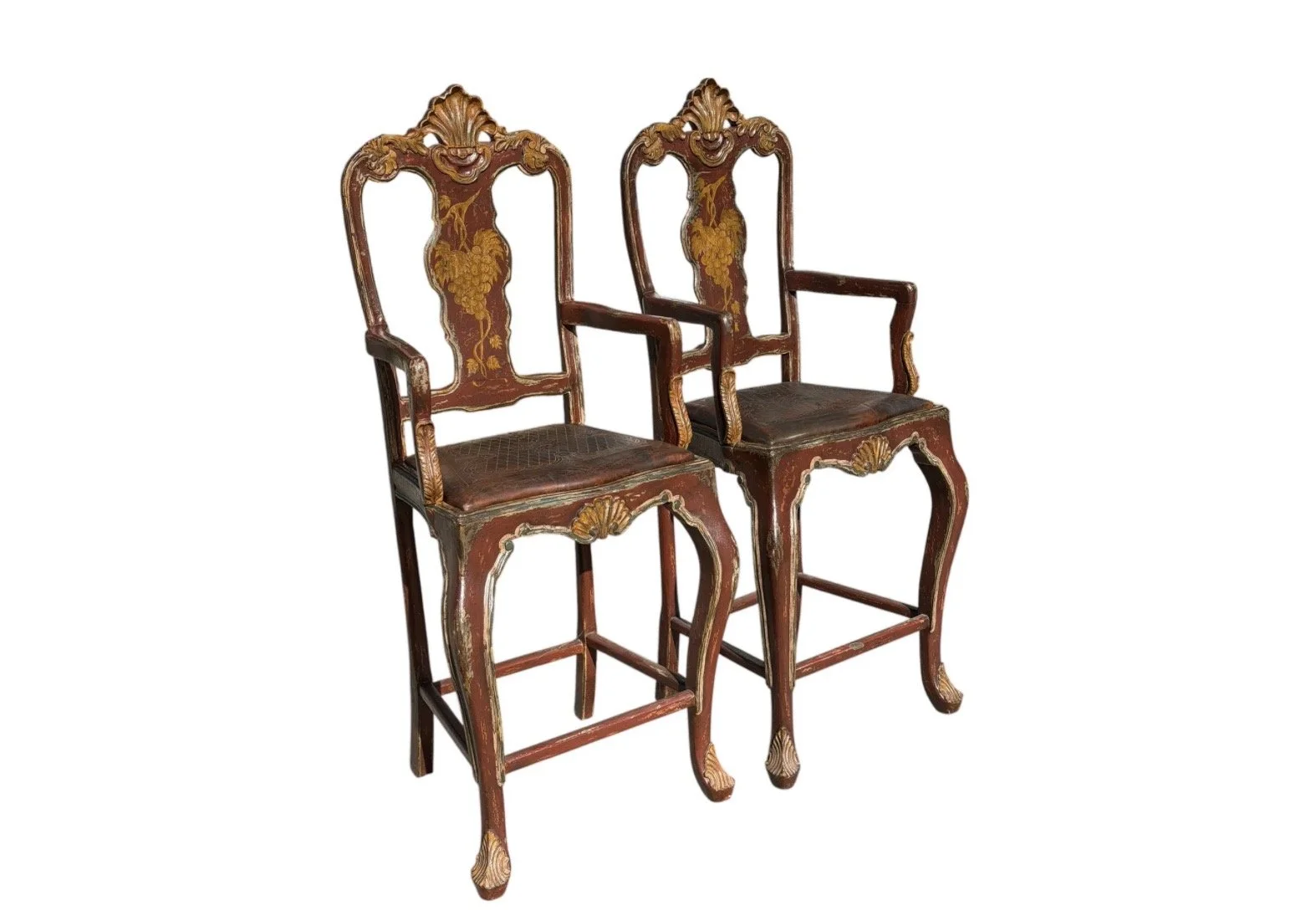 Pair of Hendrix Allardyce Venetian Bar Stools Painted Finish & Leather Seats