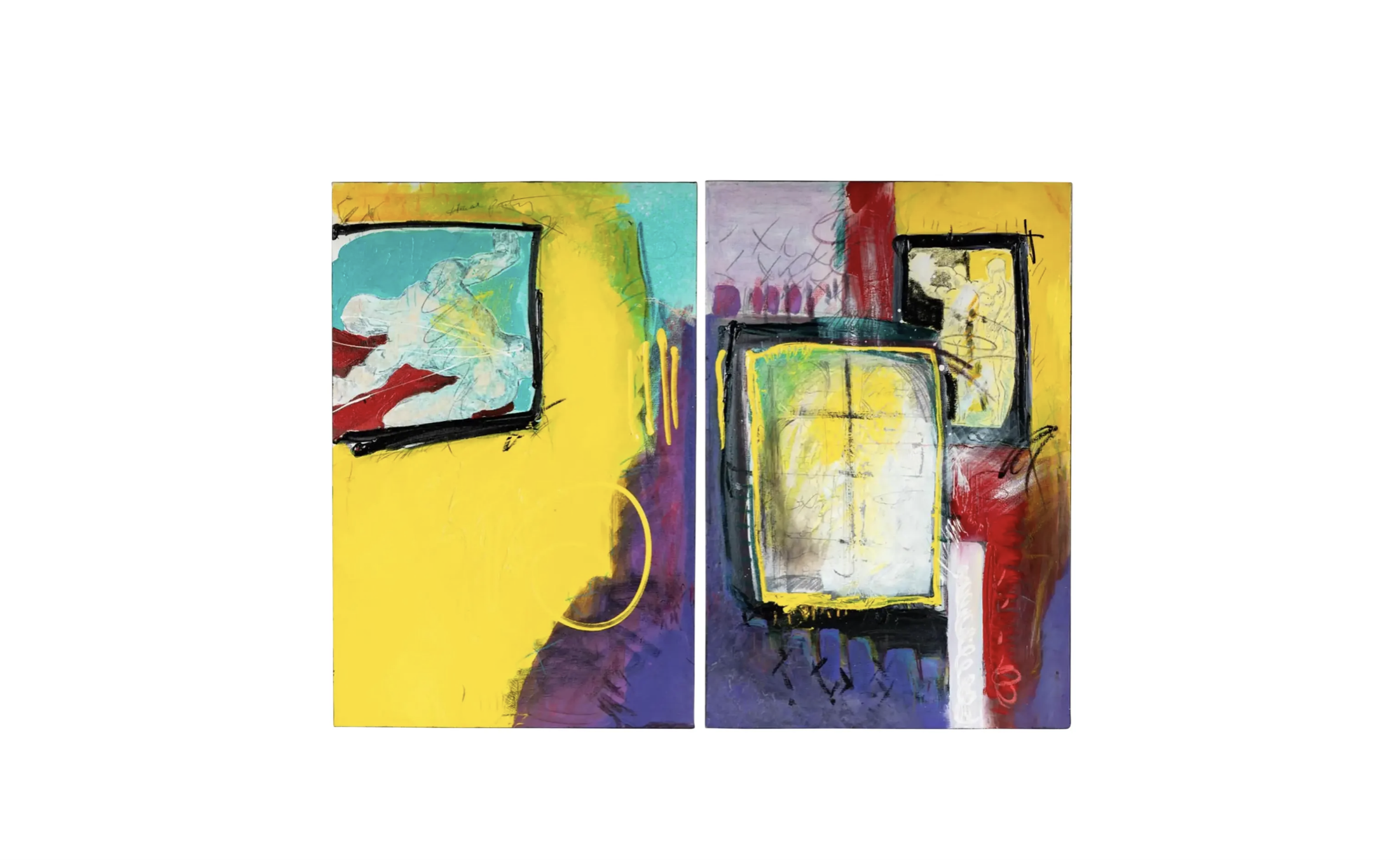 Expressionist Diptych Oil Painting by Paul Ecke - The House Party