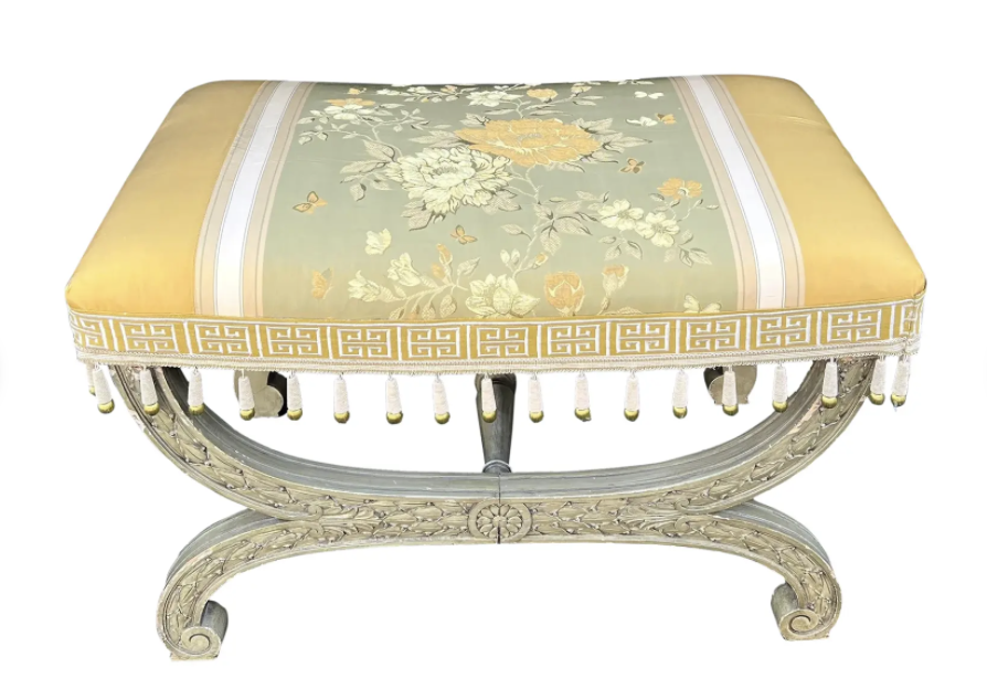 Maison Jansen Roman Bench Footstool Ottoman W Scalamandre Stripe