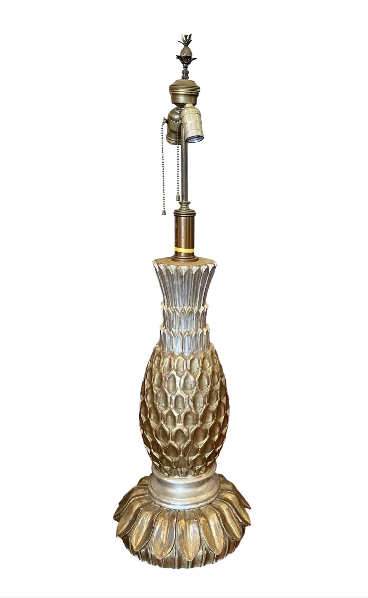 Vintage Giltwood Pineapple Gold & Silver Leaf Table Lamp