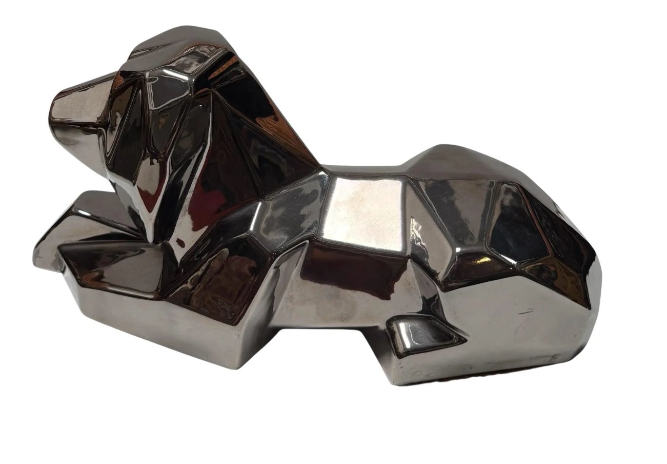 Rare Signed Jaru Silver Cubist Pottery Dog Sculpture