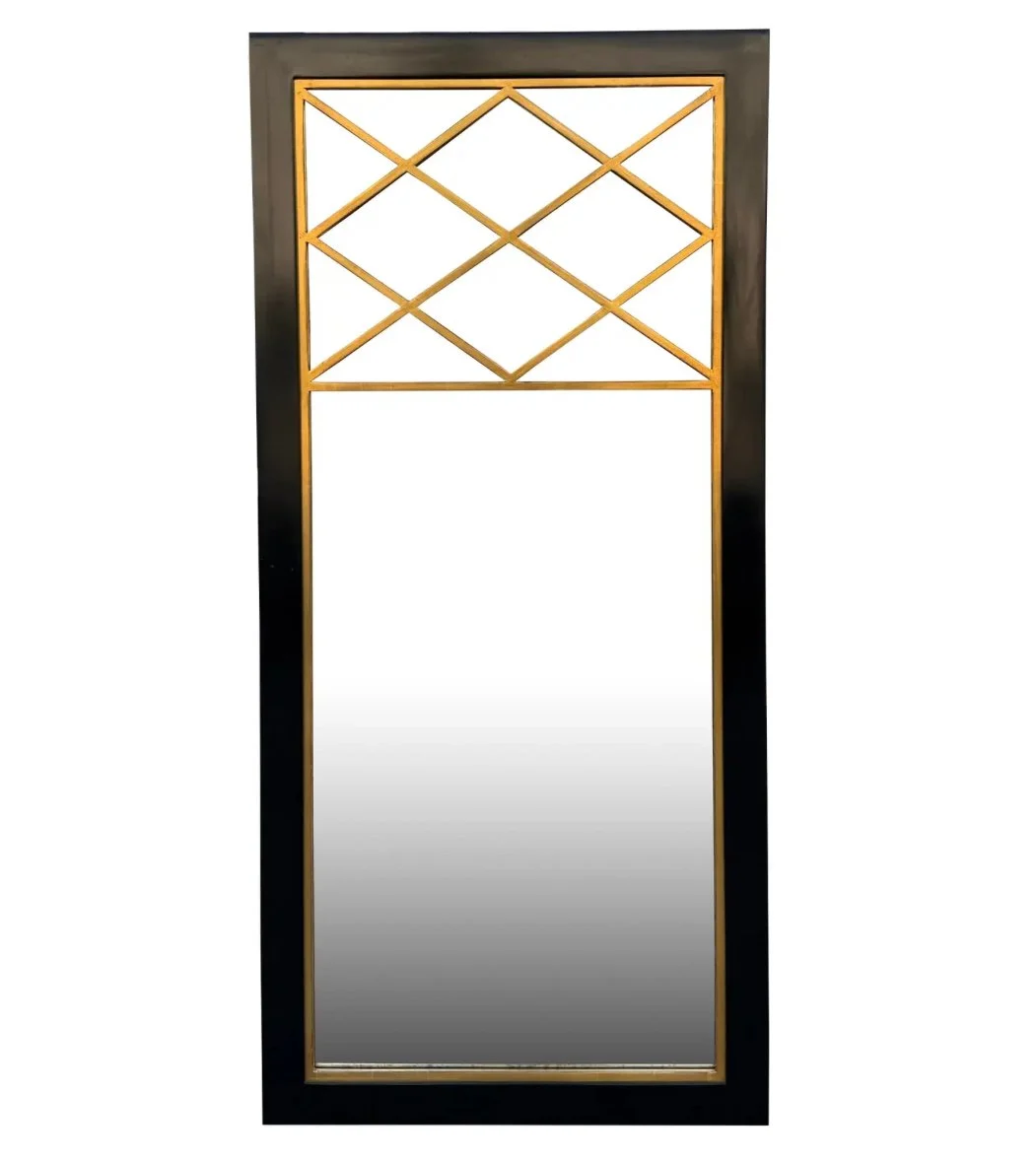 Hollywood Regency Style Black & Gold Giltwood Mirror