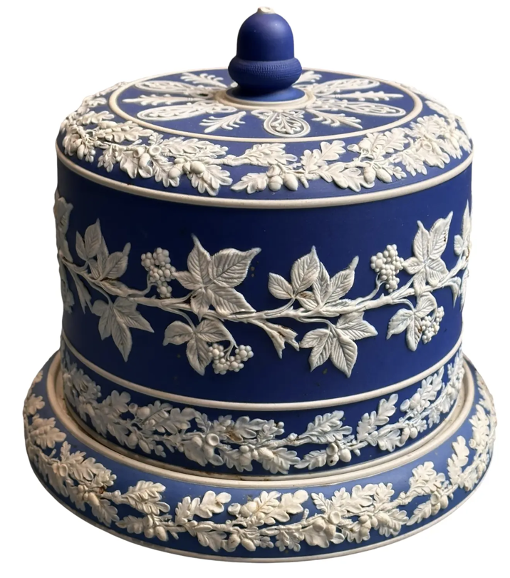 Antique 19c English Jasperware Cheese Dome by Dudson Stilton, Style of Wedgwood, Circa 1860