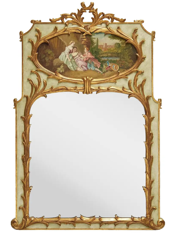 18th C Style Cannell & Chaffin Louis XV Oil Painting Trumeau Mirror