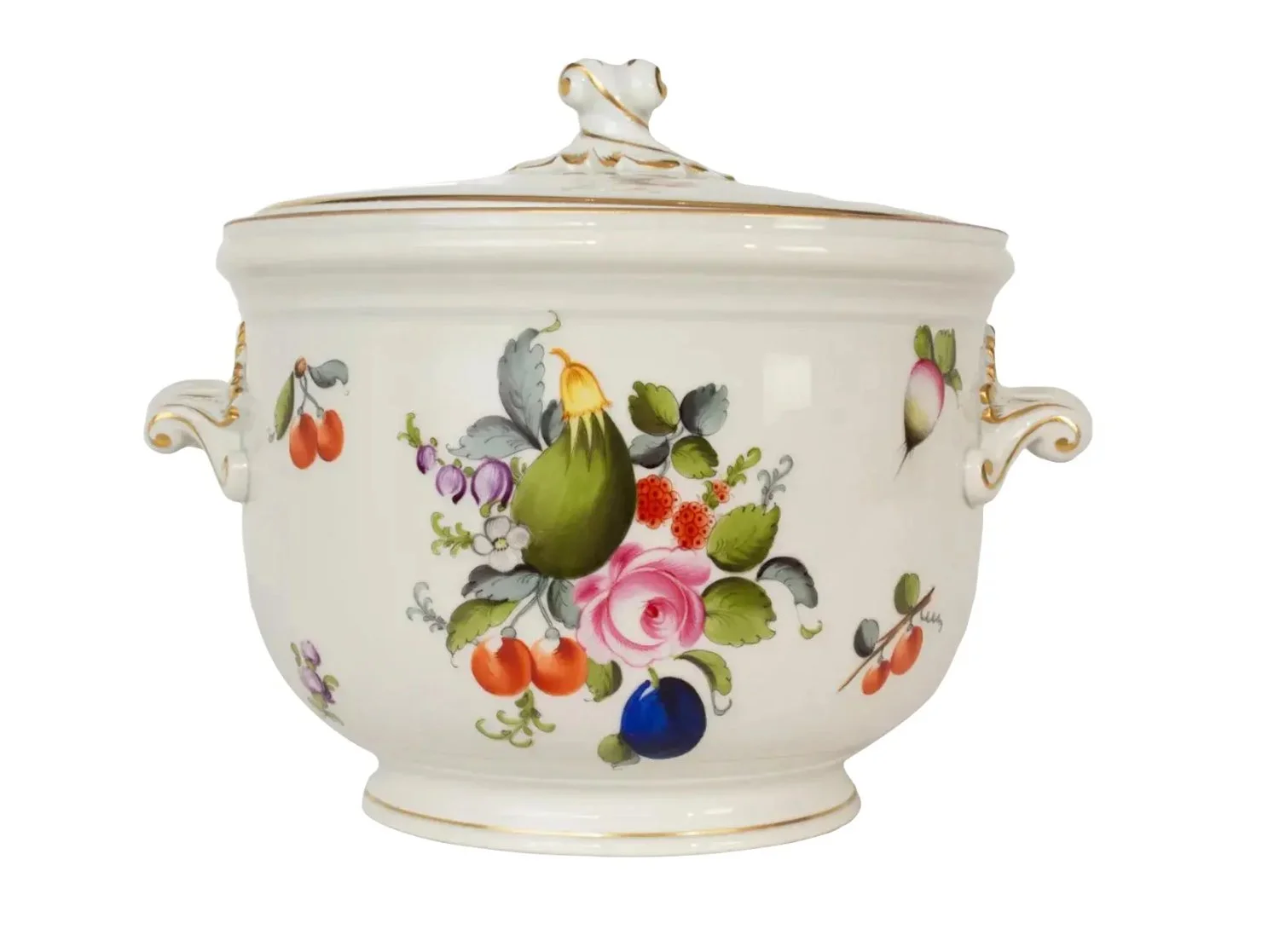 Antique Herend Hungarian Porcelain Ice Bucket Fruits & Flowers