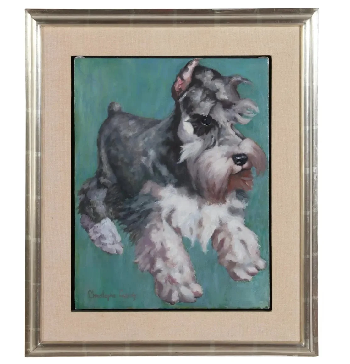 Original Miniature Schnauzer Dog Oil Painting by Christophe Cassidy