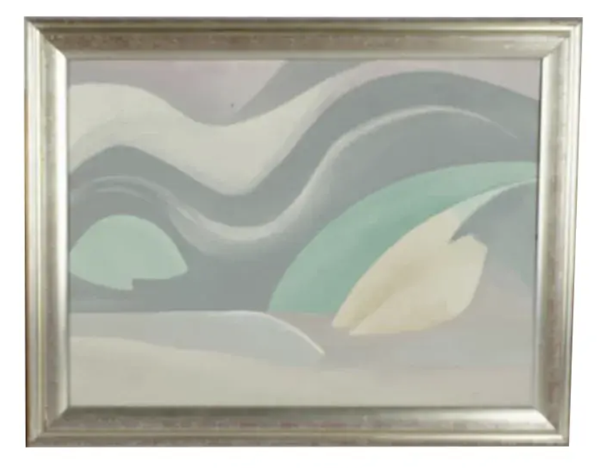 Modern Abstract Landscape Painting by Barbara Beretich - Silver Wide