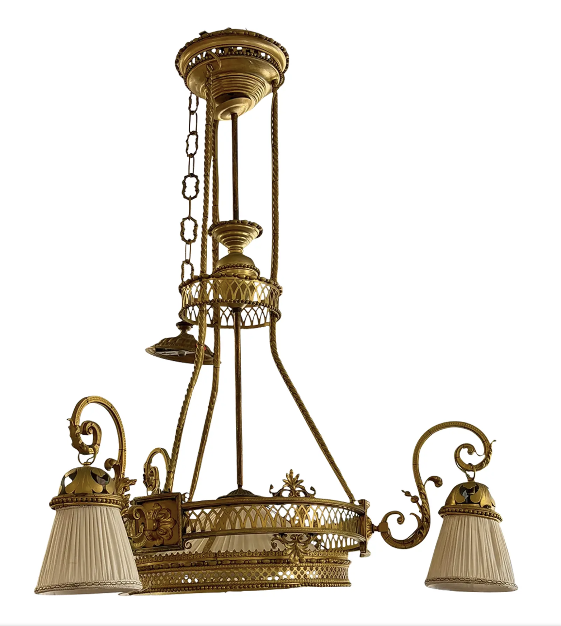 Antique 19th C Brass French Beaux-Arts Chandelier