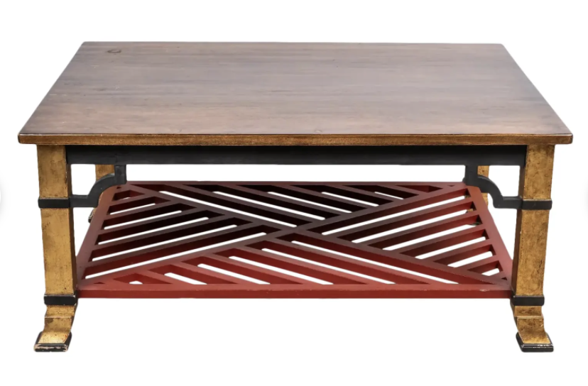 Minton-Spidell Parcel Gilt and Ebonized & Rouge Grille Coffee Table