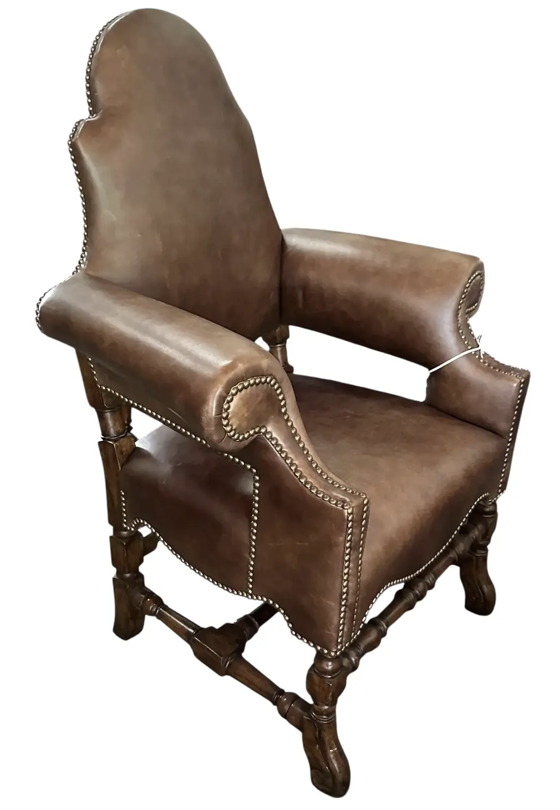 18th C Style Charles Pollock for William Switzer Walnut Leather Arm Chair