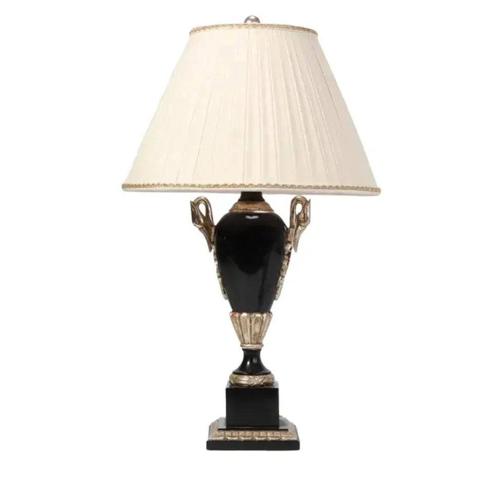 Hendrix Allardyce Empire Silver Giltwood & Black Lacquer Urn Form Table Lamp.
