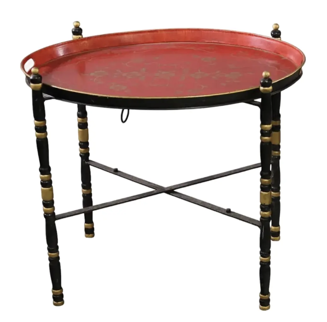 Regency Style Red Chinoiserie Tole Tray Table