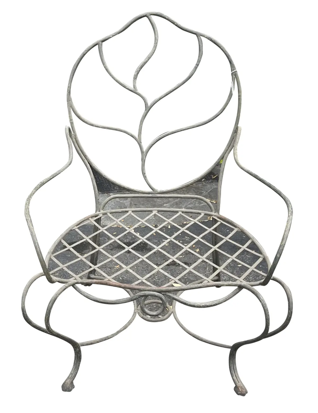 Rustic Italian Gregorius Pineo Wrought Iron Leaf Back Twig Outdoor Chair