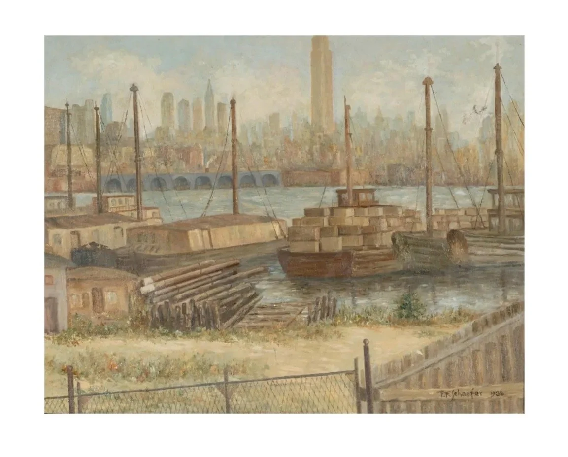 Original p.f. Schaefer Industrial Chic Oil Painting of Shipyards