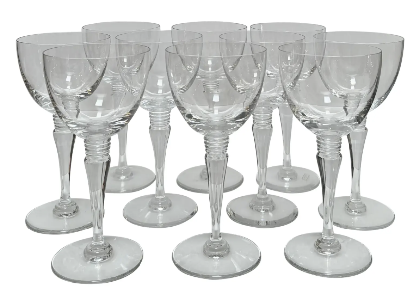Set of 8 St. Louis French Crystal White Wine Goblets - Grand Lieu