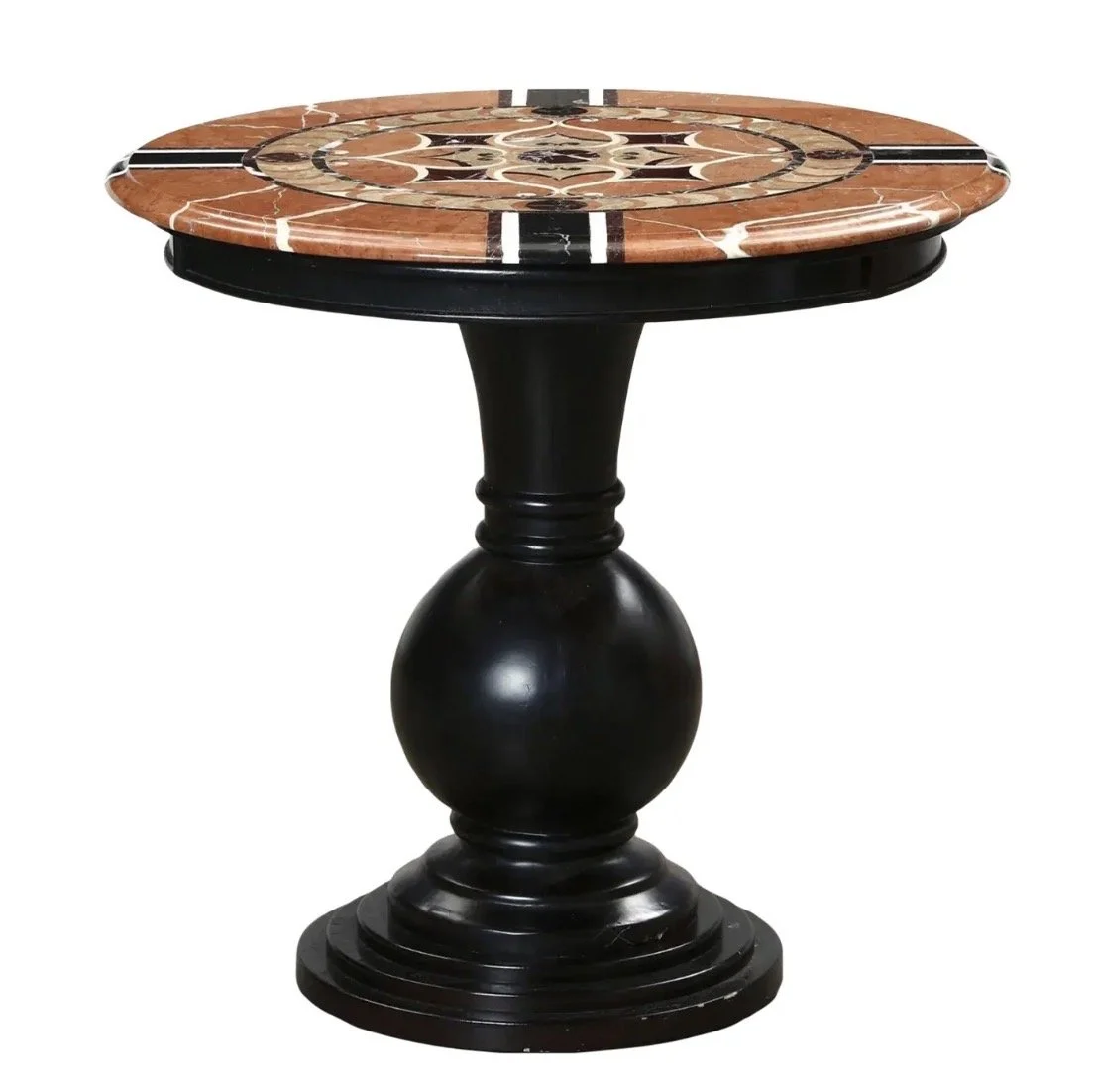 Modern Italian Pietra Dura Italian Marble Top Ebonized Side Table