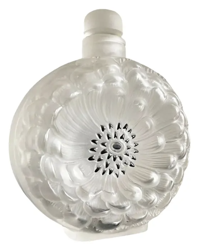 Large Signed Lalique French Crystal Dahlia Perfume Bottle