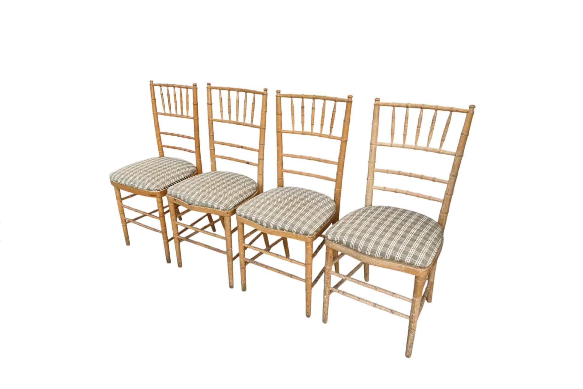 Set of 4 Vintage Swedish Beechwood Faux Bamboo Side or Dining Chairs