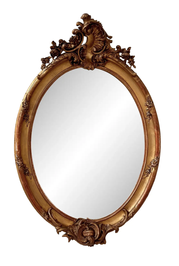 Antique 19th C Rococo Oval Giltwood Mirror