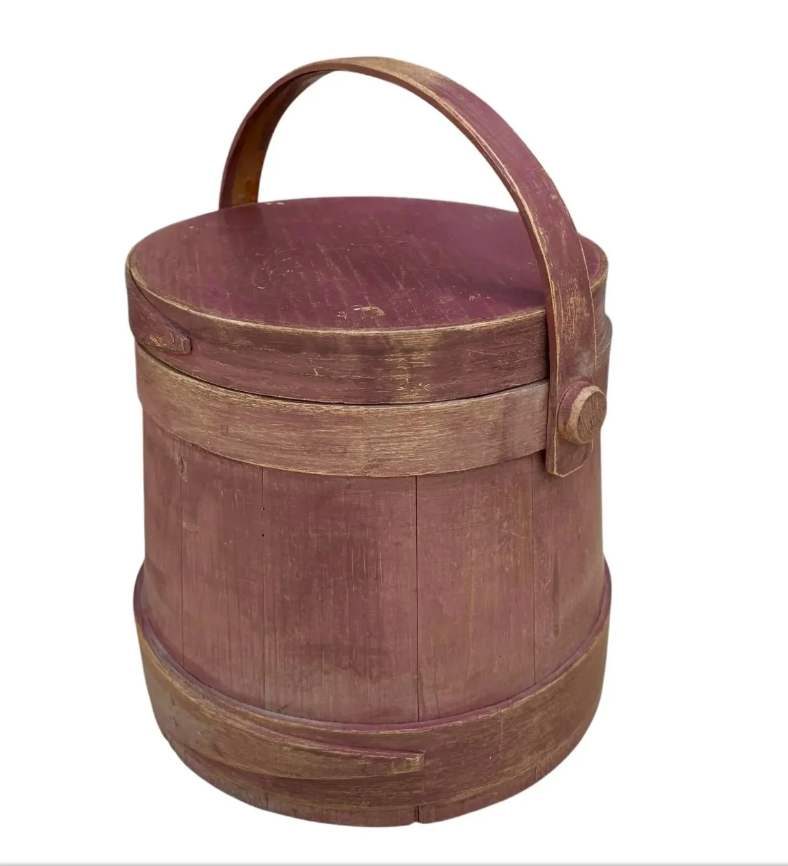 Antique American Country Rustic Red Firkin Bucket