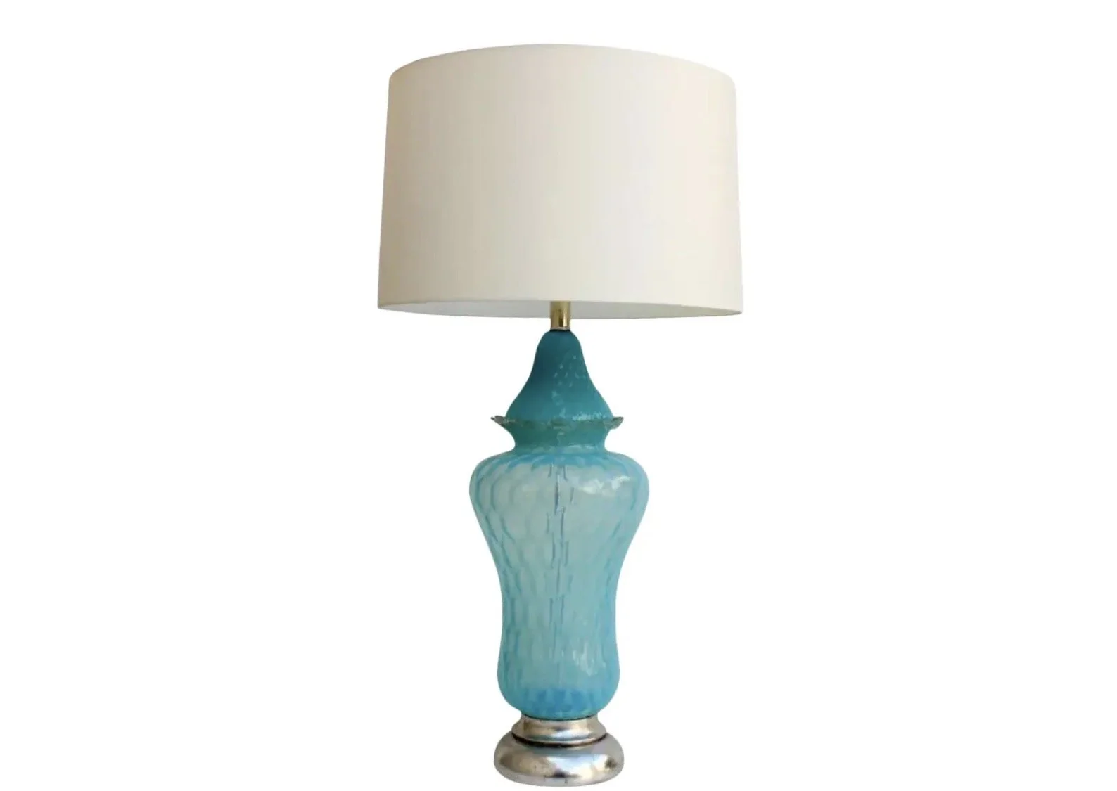Vintage Hollywood Regency Turquoise Quilted Murano Glass Table Lamp
