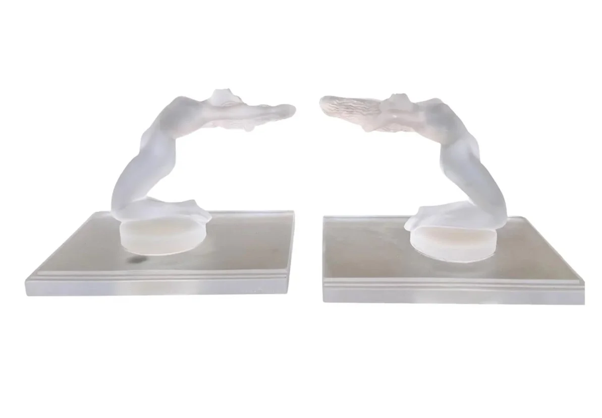 Pair of Modern Frosted Crystal Lalique Chrysis Nude Bookends