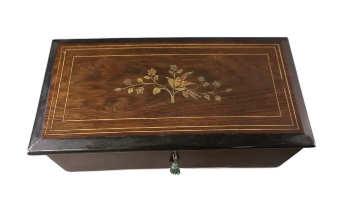 Antique Marquetry Inlaid Swiss Music Box