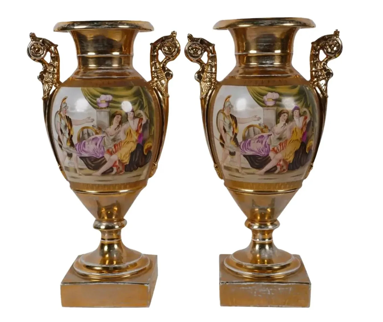 Pair of Antique KPM Berlin Porcelain Hand Painted Neoclassical Urn Form Vases