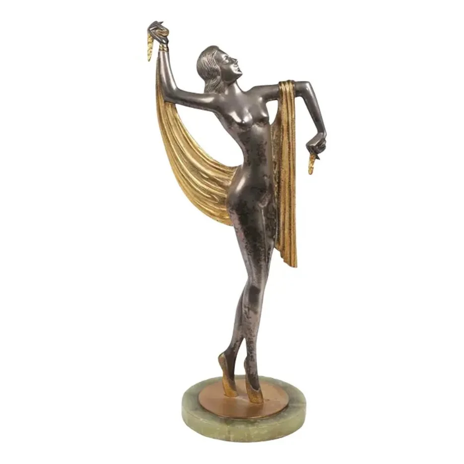 1930’s Art Deco 22” Gilt & Silvered Bronze Sculpture of a Dancer