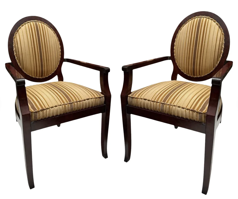 Pair of William Switzer Chairs With New Nancy Corzine Silk Velvet Strip Upholstery