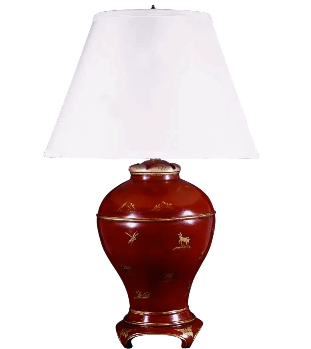 Burton-Ching Ltd Red & Gold Chinoiserie Table Lamp