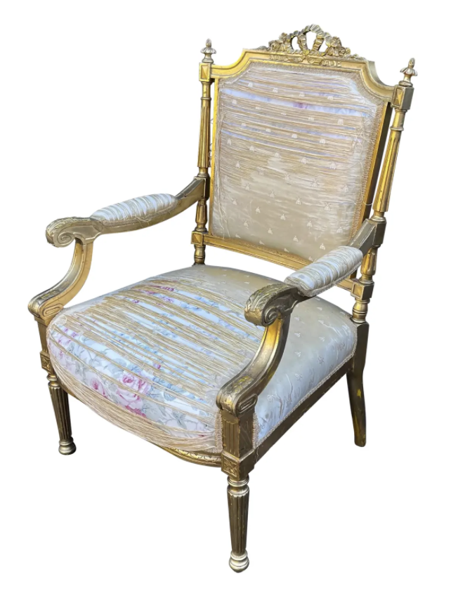 Antique 18th C Louis XVI Giltwood Fauteuil Arm Chair