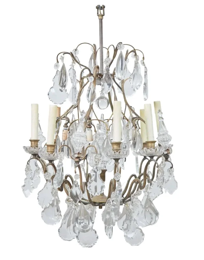 Early 20th C Baccarat Louis XV Style Bronze & Crystal 12 Light Chandelier