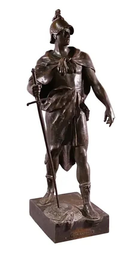 Huge Antique French Bronze Roman Soldier Sculpture by Picault