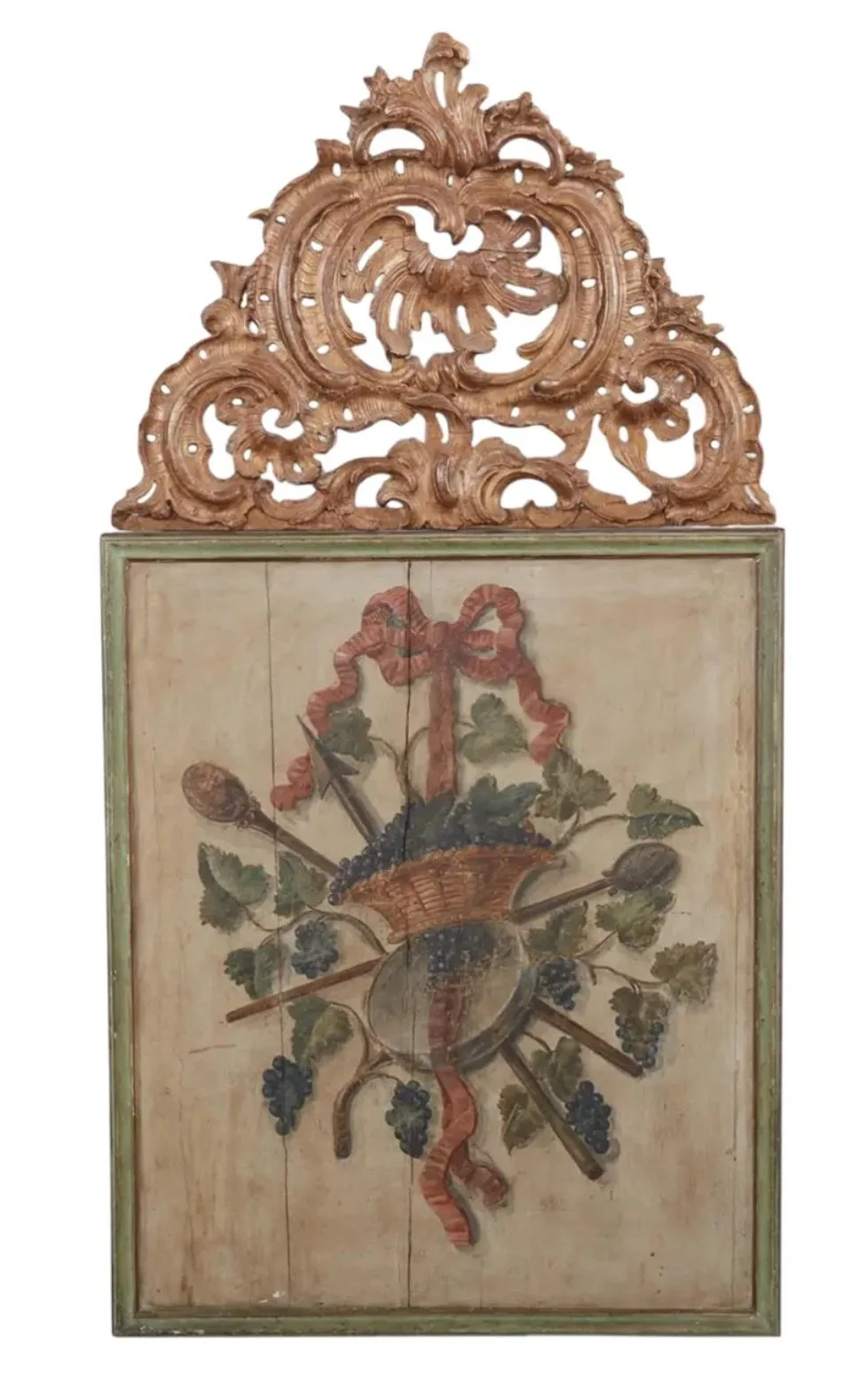 Antique Continental Giltwood & Polychrome Decorated Trophy Panel