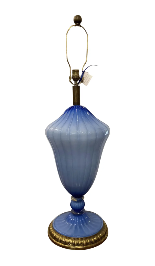 Huge Vintage Hollywood Regency Seguso Blue Murano Glass Lamp