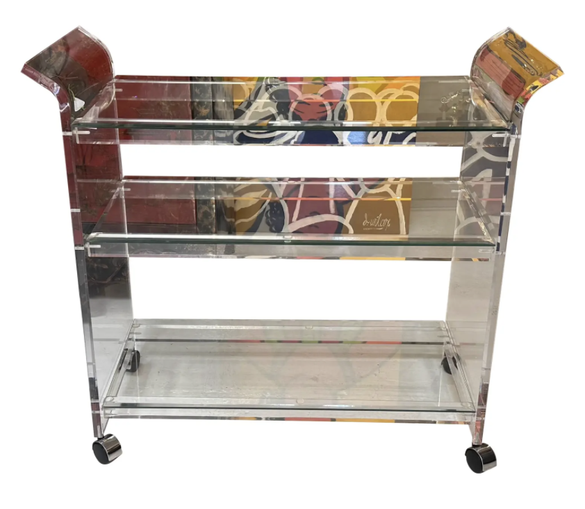 Shlomi Haziza Modern Designer Lucite Acrylic Cocktail Bar Cart